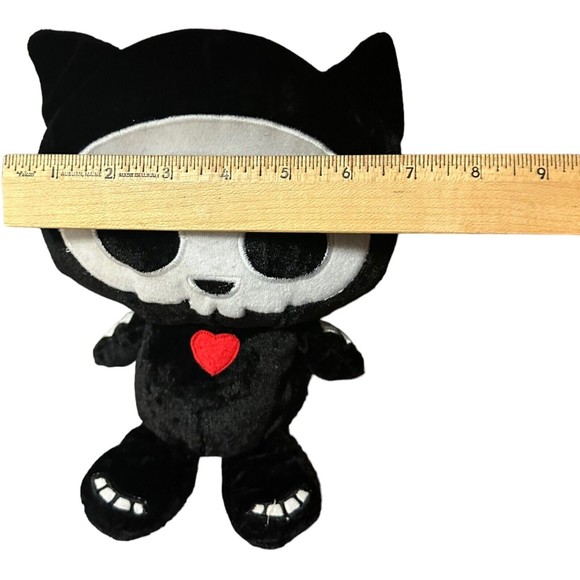 Skelanimals Plush Cat 13" Black White Skeleton Red Heart Fiesta Stuffed - Picture 3 of 16